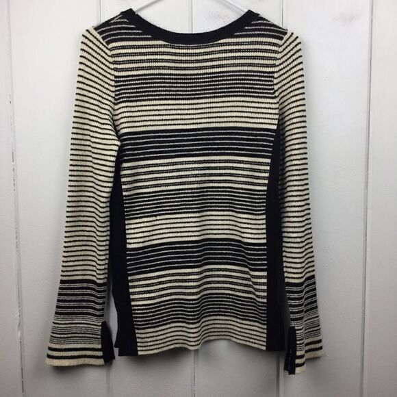 Moth (Anthro) Black Cream Stripe Bell Sleeve Top M - Picture 6 of 10